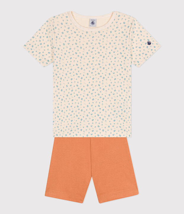 Pijama corto infantil de algod&oacute;n naranja/multicolor