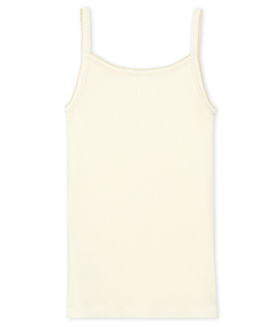 Camisa con tirantes de niña de algodón, lana y seda blanco MARSHMALLOW