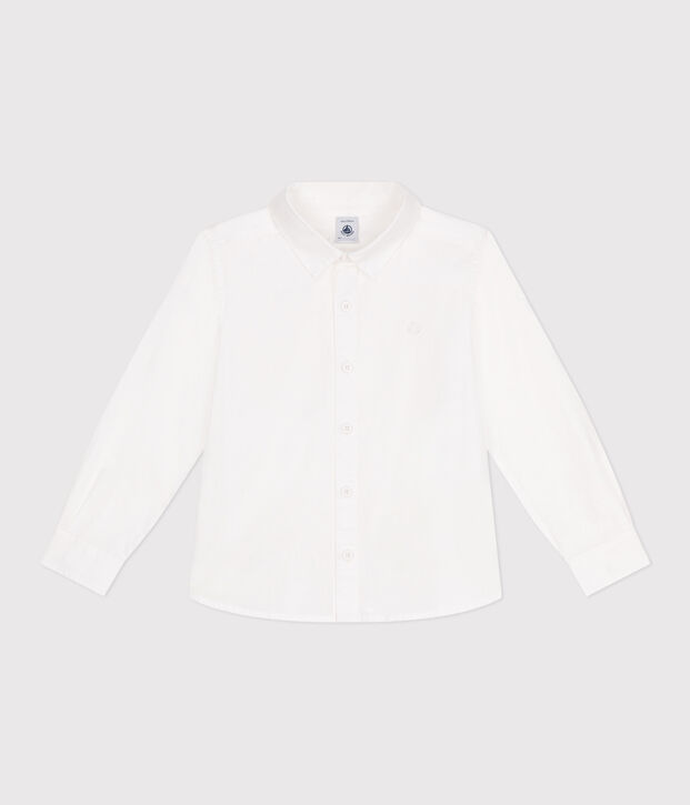 Camisa infantil lisa de algod&oacute;n de manga larga blanco