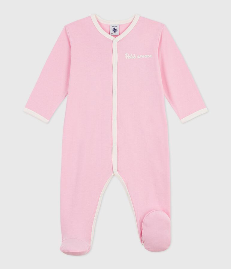 Pijama de algod&oacute;n liso para beb&eacute; rosa