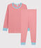 Pijama de rayas de algodón de niño naranja OURSIN/blanco MARSHMALLOW