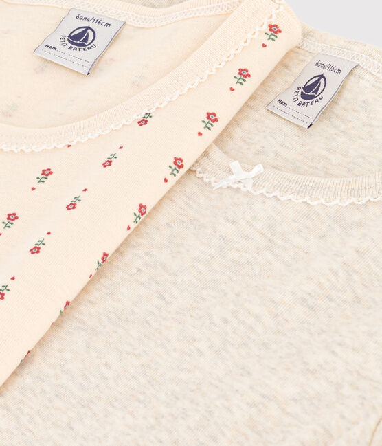 Juego de 2 camisetas infantiles de algodón de manga corta con flor variante 1