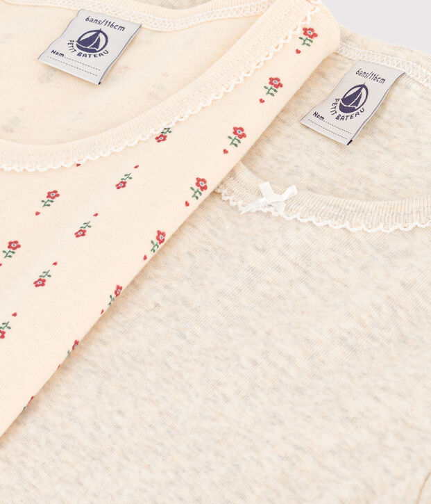 Juego de 2 camisetas infantiles de algod&oacute;n de manga corta con flor multicolor