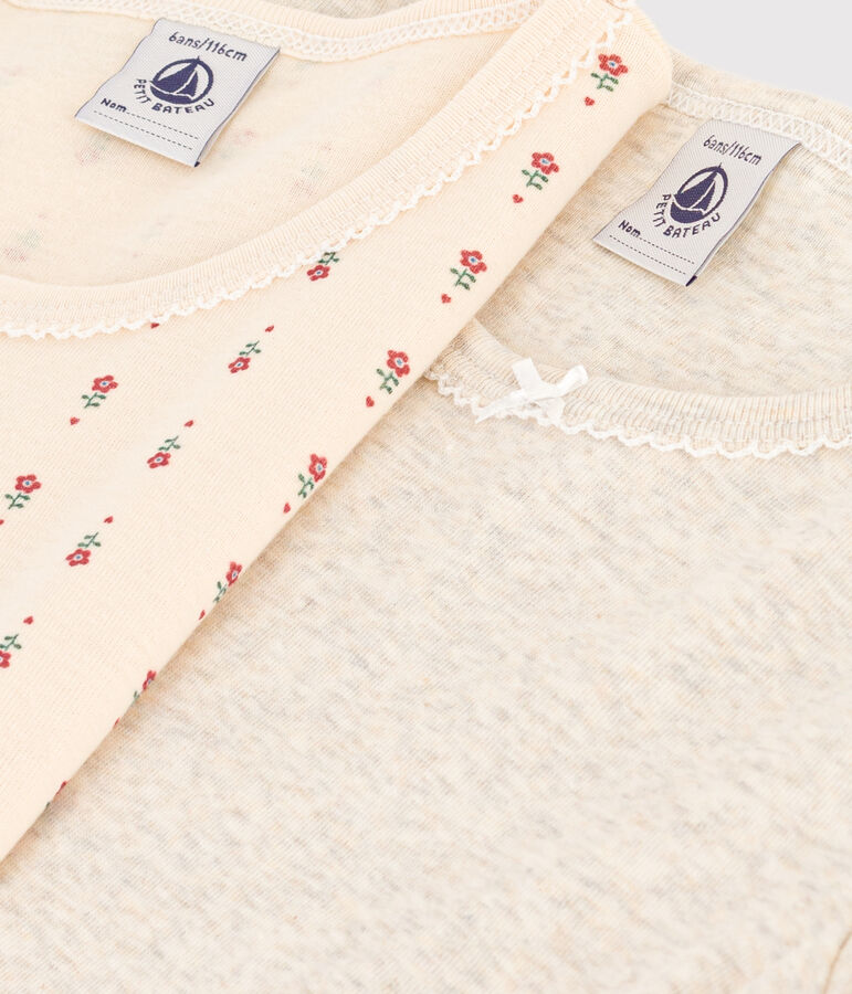 Juego de 2 camisetas infantiles de algod&oacute;n de manga corta con flor multicolor
