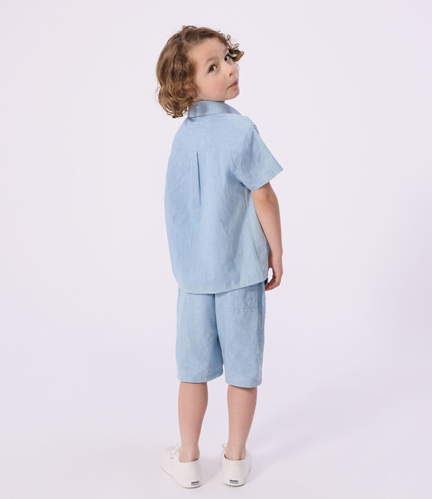 Camisa infantil de algod&oacute;n de manga corta azul