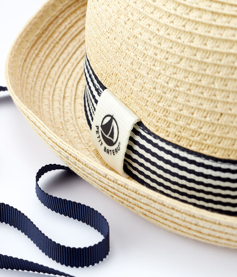 Sombrero redondo de paja de beb&eacute; ni&ntilde;o rosa NATUREL