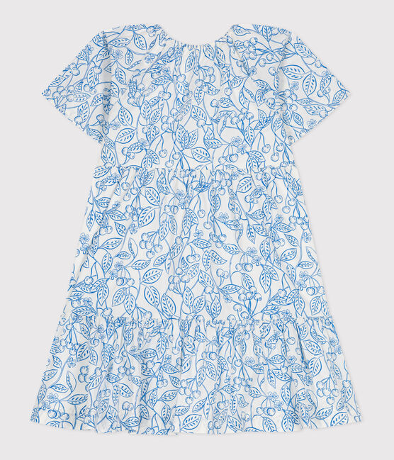 Vestido infantil de algodón estampado de manga corta azul MARSHMALLOW/ PORCELANA