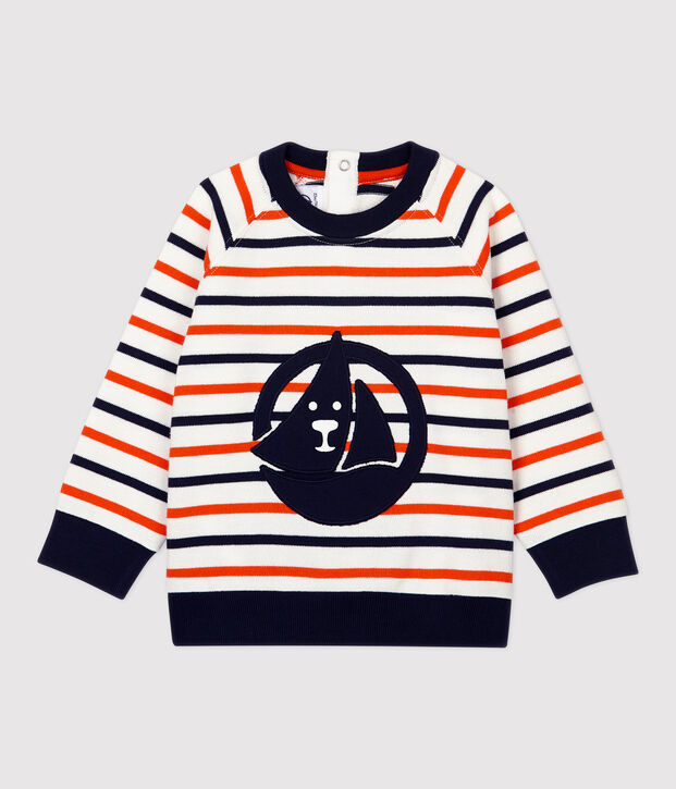 Sudadera de mulet&oacute;n de beb&eacute;. blanco/azul/naranja