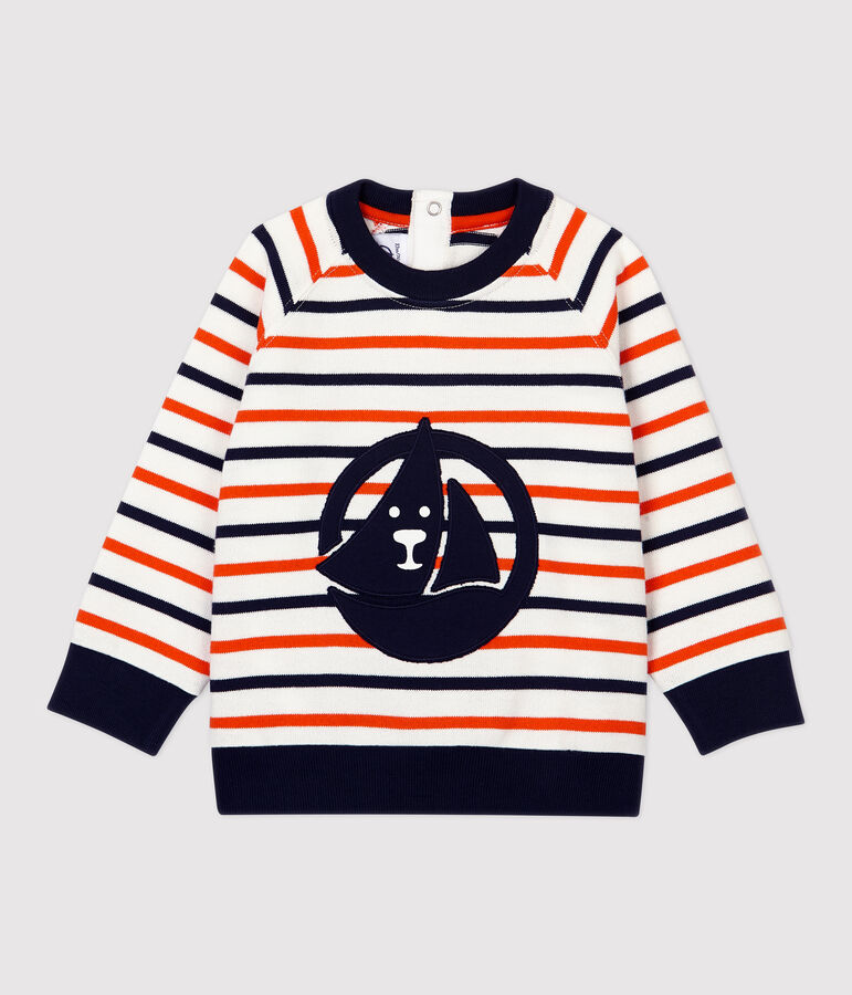 Sudadera de mulet&oacute;n de beb&eacute;. blanco/azul/naranja