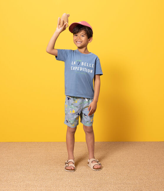 Camiseta de algodón de manga corta para niño azul LAVIS