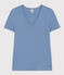 Camiseta La Icónica lisa de algodón con cuello de pico para mujer azul BEACH