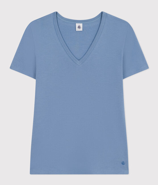 Camiseta La Icónica lisa de algodón con cuello de pico para mujer azul BEACH