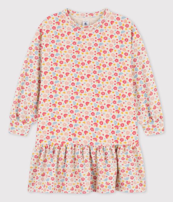 Vestido de manga larga de lana y algodón para niña beige MONTELIMAR/blanco MULTICO