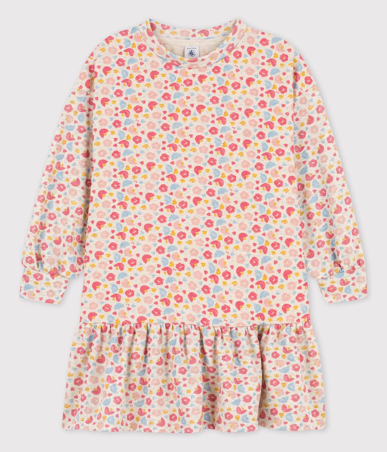 Vestido de manga larga de lana y algod&oacute;n para ni&ntilde;a beige/multicolor