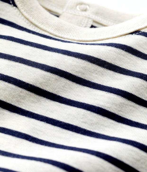 Camiseta de manga corta a rayas de algod&oacute;n para beb&eacute; beige/azul