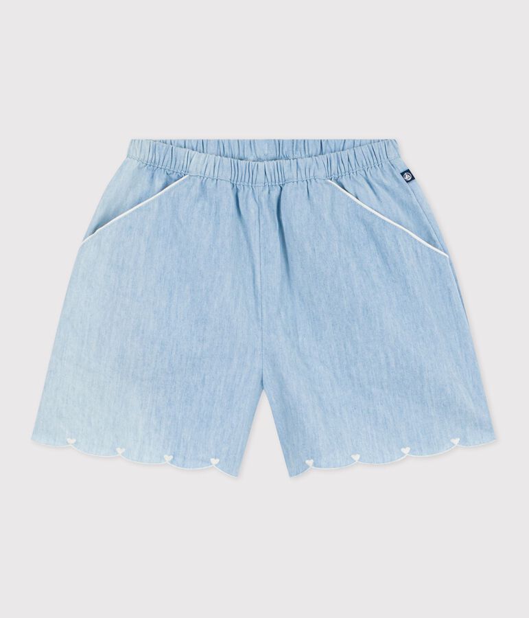 Shorts infantiles de algod&oacute;n liso azul BLEU CLAIR