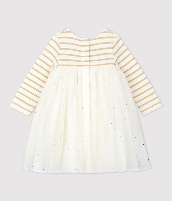 Vestido bimaterial de manga larga para bebé niña beige COQUILLE/amarillo LUREX DORE