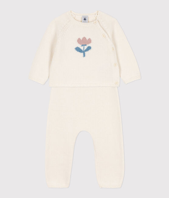 Conjunto de punto tricotado de lana y algodón para bebé blanco MARSHMALLOW
