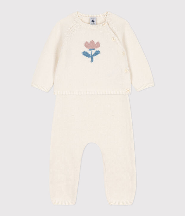 Conjunto de punto tricotado de lana y algod&oacute;n para beb&eacute; blanco