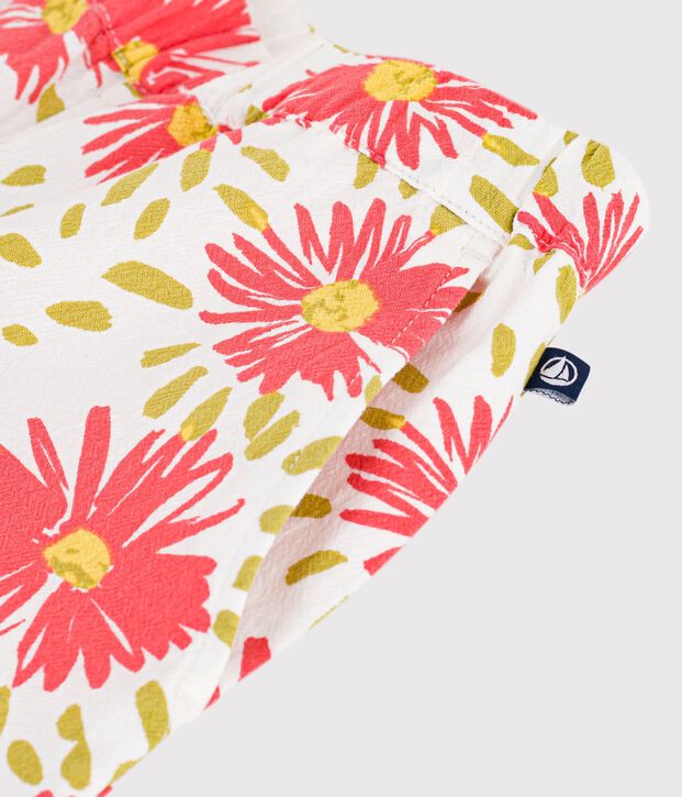 Pantal&oacute;n infantil de algod&oacute;n con flores blanco/multicolor