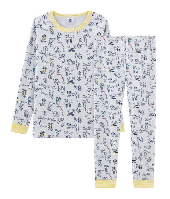 Pijama de corte muy ajustado de punto para niño gris POUSSIERE/blanco MULTICO