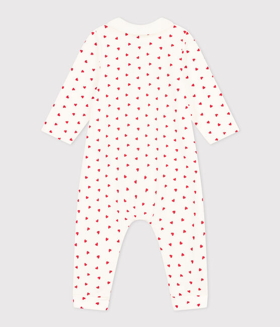 Mono largo de muletón con estampado de corazoncitos para bebé blanco MARSHMALLOW/rojo TERKUIT