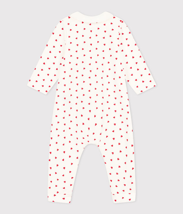 Mono largo de mulet&oacute;n con estampado de corazoncitos para beb&eacute; blanco/rojo