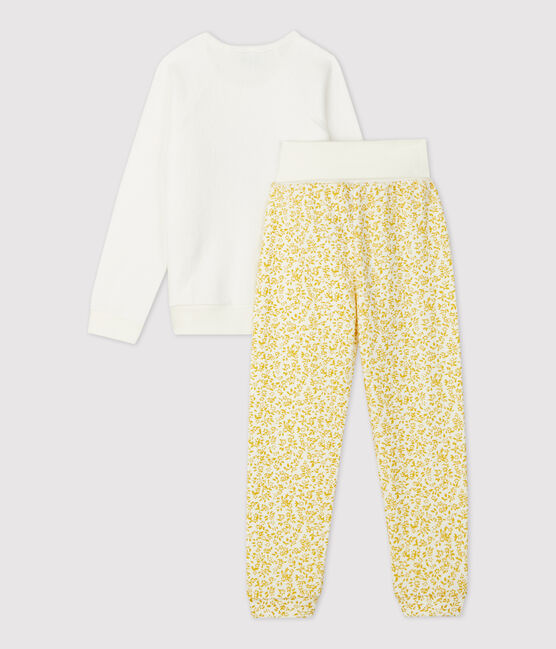 Pijama con flores de niña de rizo cepillado amarillo OCRE/blanco MARSHMALLOW