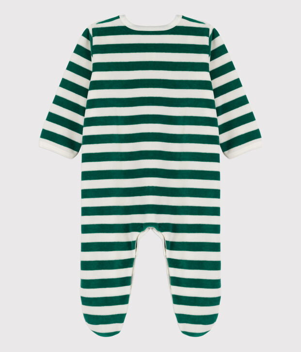 Pelele de terciopelo de beb&eacute; verde/blanco