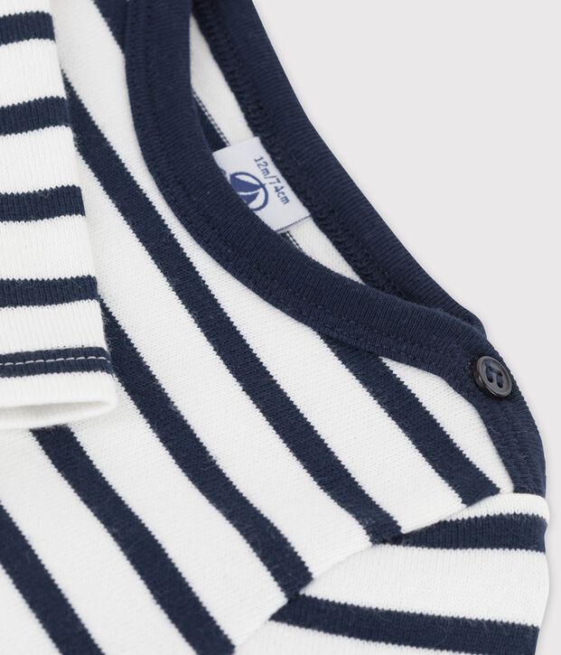 Vestido ic&oacute;nico de manga larga de jersey grueso ecol&oacute;gico de beb&eacute; blanco/azul