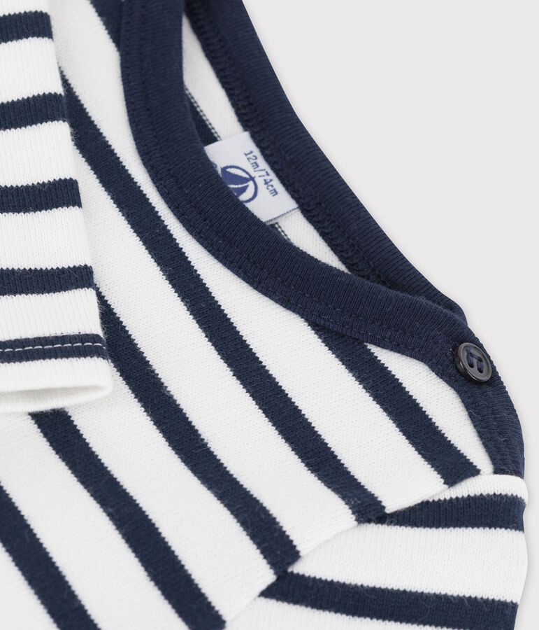 Vestido ic&oacute;nico de manga larga de jersey grueso ecol&oacute;gico de beb&eacute; blanco/azul