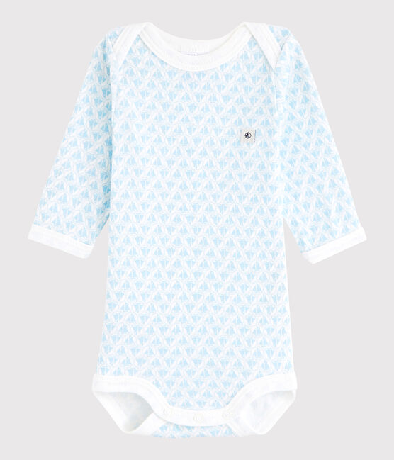 Bodi de manga larga de bebé niño blanco MARSHMALLOW/azul JASMIN