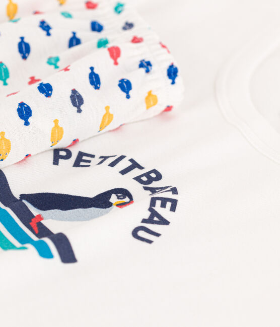 Pijama corto de algodón con animales marinos para niño blanco MARSHMALLOW/blanco MULTICO