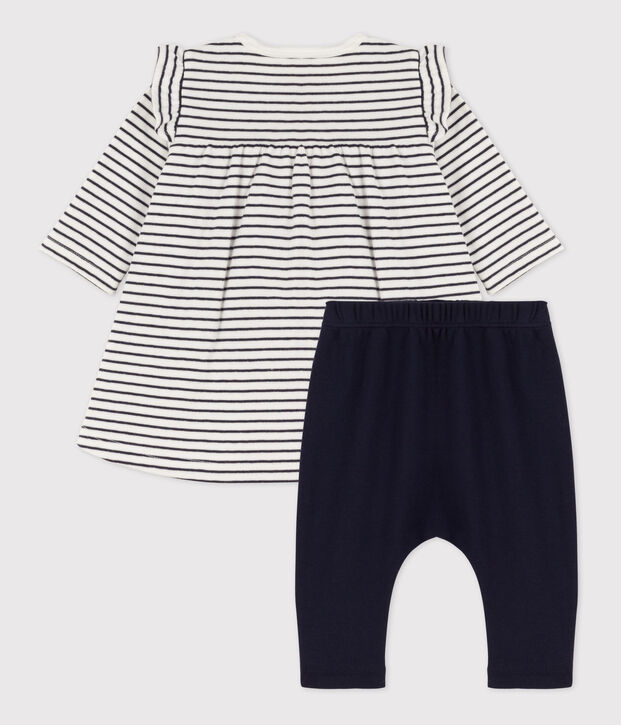 Vestido y legging de t&uacute;bico de algod&oacute;n con rayas marineras para beb&eacute; blanco/azul