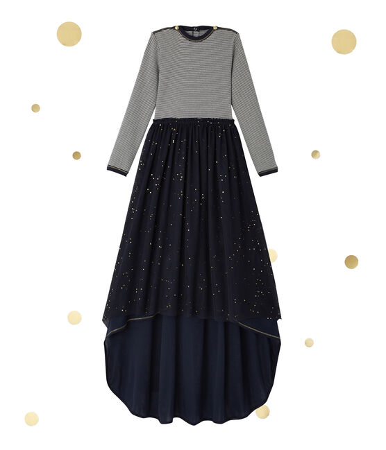 Vestido manga larga efecto 2 en 1 Petit bateau x Marie-Agnès Gillot azul SMOKING/beige COQUILLE