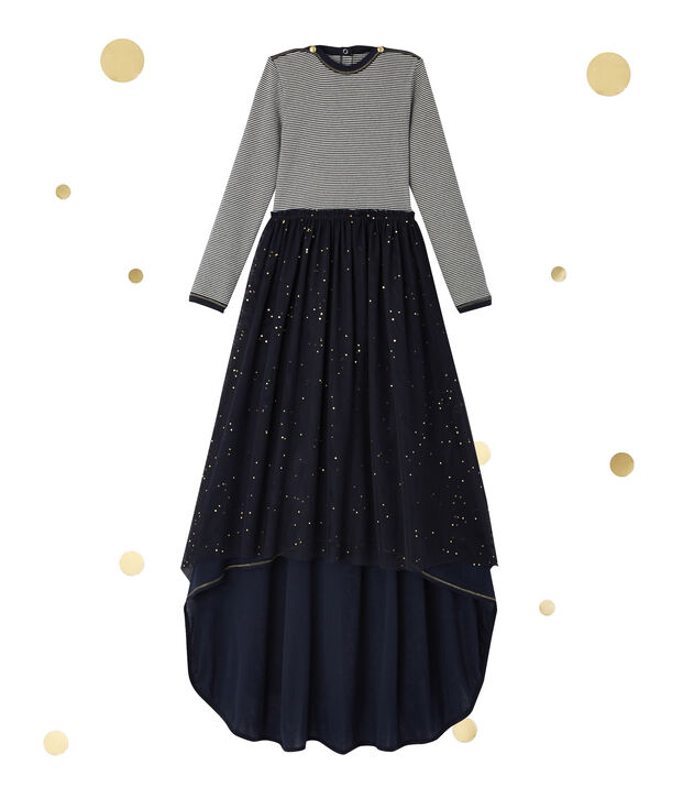Vestido manga larga efecto 2 en 1 Petit bateau x Marie-Agn&egrave;s Gillot azul/blanco