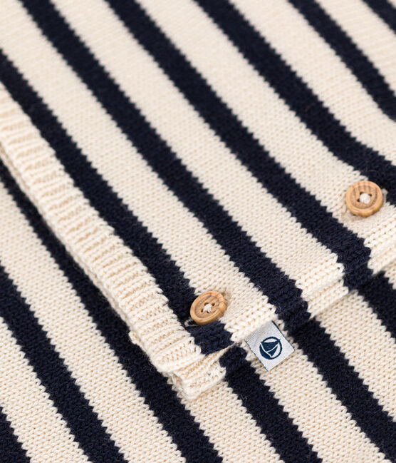 Conjunto de punto de lana y algodón a rayas marineras para bebé blanco AVALANCHE/azul SMOKING