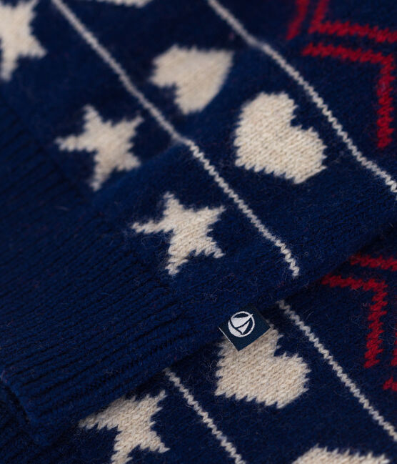 Cárdigan jacquard de lana y algodón para niño azul MEDIEVAL/blanco MULTICO