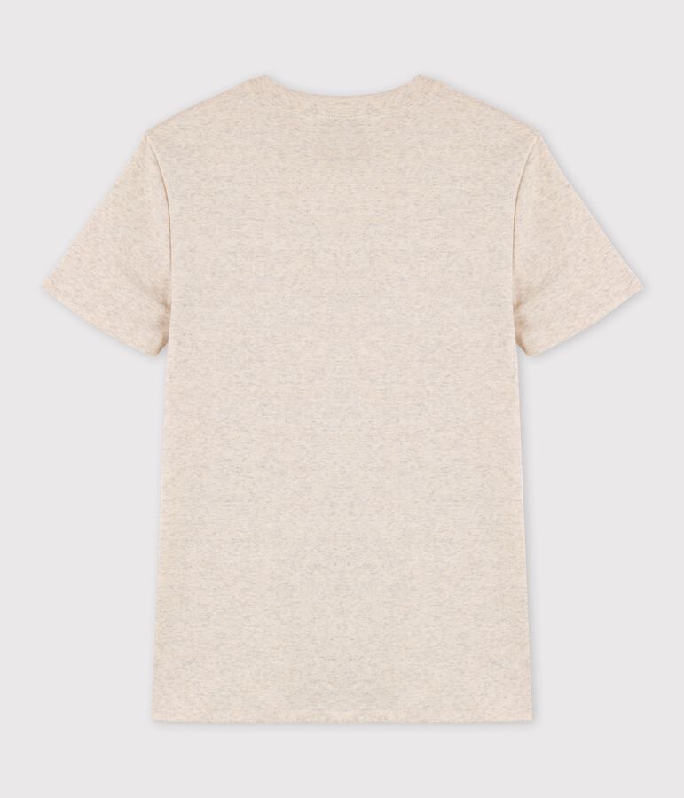 Camiseta para mujer de cuello redondo serigrafiada en algod&oacute;n beige
