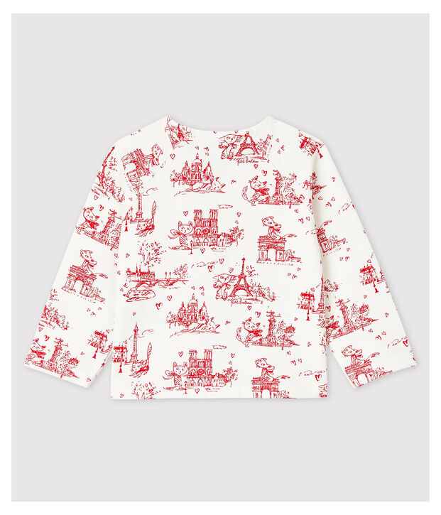 Rebeca de felpa estampada de beb&eacute; ni&ntilde;a blanco/rojo