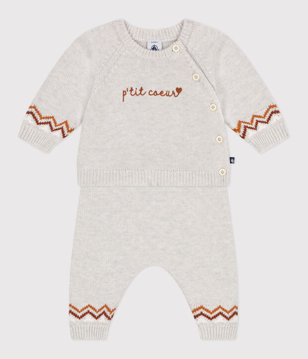 Conjunto de 2 piezas de punto tricotado con estampado P'tit C&oelig;ur para beb&eacute; beige/multicolor