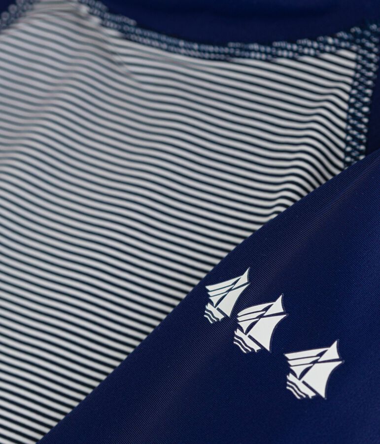 Camiseta infantil de ba&ntilde;o de manga larga a rayas con protecci&oacute;n frente a los rayos UV azul MEDIEVAL/blanco MARSHMALLOW