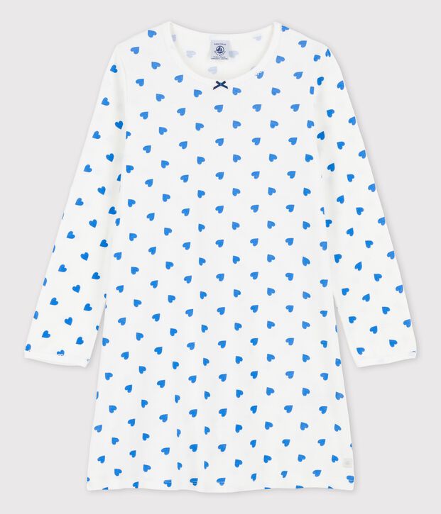 Camis&oacute;n de manga larga con corazones azules de algod&oacute;n de ni&ntilde;a blanco/azul