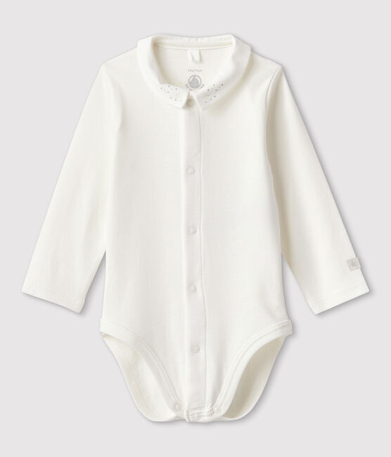 Bodi con cuello de bebé de algodón orgánico blanco MARSHMALLOW