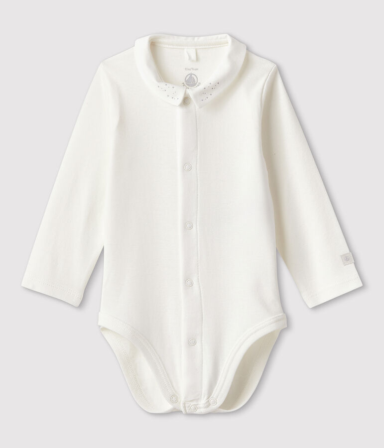 Bodi con cuello de beb&eacute; de algod&oacute;n org&aacute;nico blanco