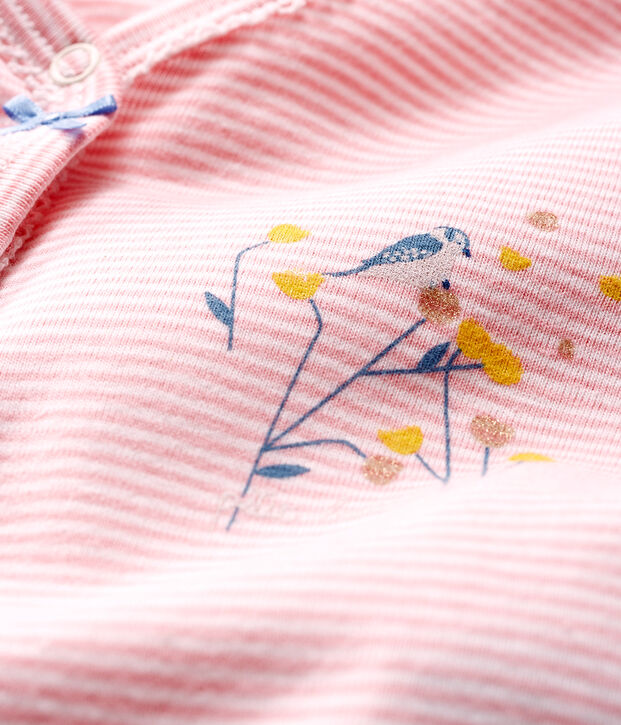 Pijama sin pies de punto para beb&eacute; ni&ntilde;a rosa/blanco