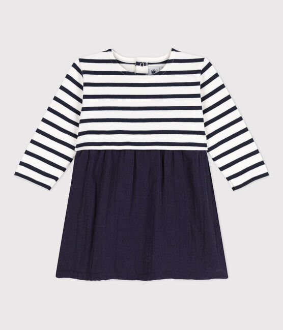 Vestido bimaterial de manga larga de bebé azul SMOKING/blanco MARSHMALLOW