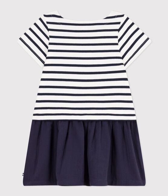 Vestido de manga corta de punto grueso y gasa de algodón para niña blanco MARSHMALLOW/azul SMOKING