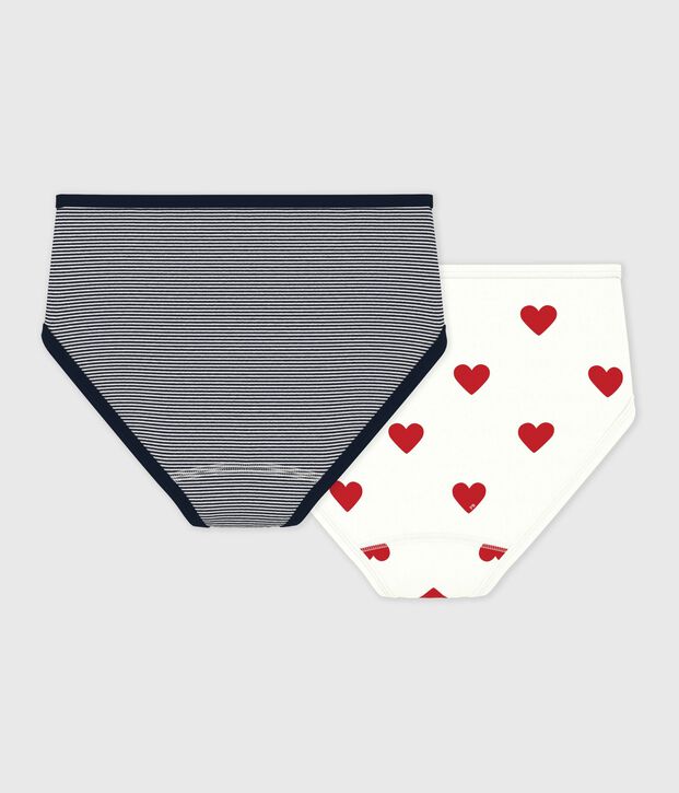 Juego de 2 braguitas de algod&oacute;n de talle alto con coraz&oacute;n y rayas para mujer multicolor