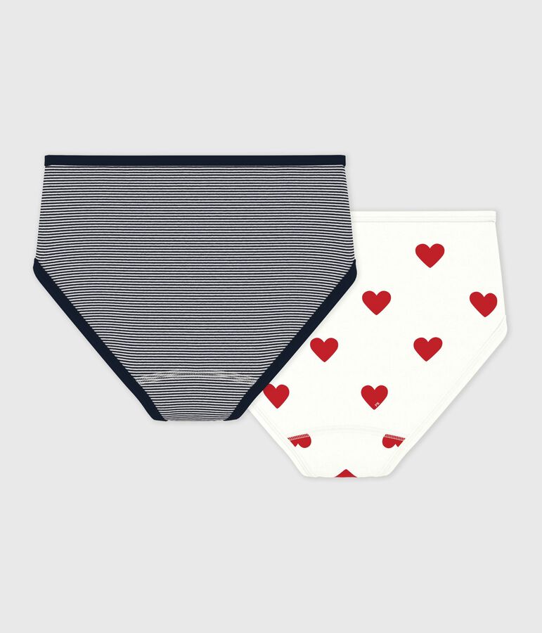 Juego de 2 braguitas de algod&oacute;n de talle alto con coraz&oacute;n y rayas para mujer multicolor